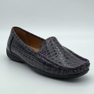 Pierre Dumas Hazel 7 Purple Croc Embossed Slip On Loafer Shoes